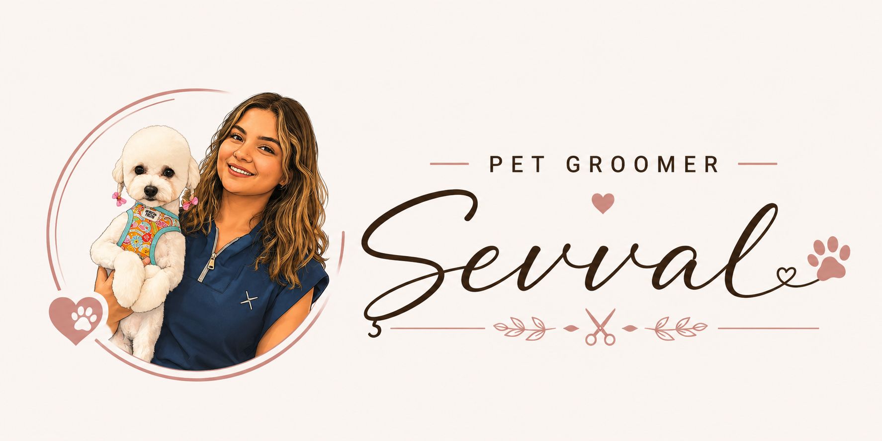 Pet Groomer Şevval ve bakımlı beyaz köpek